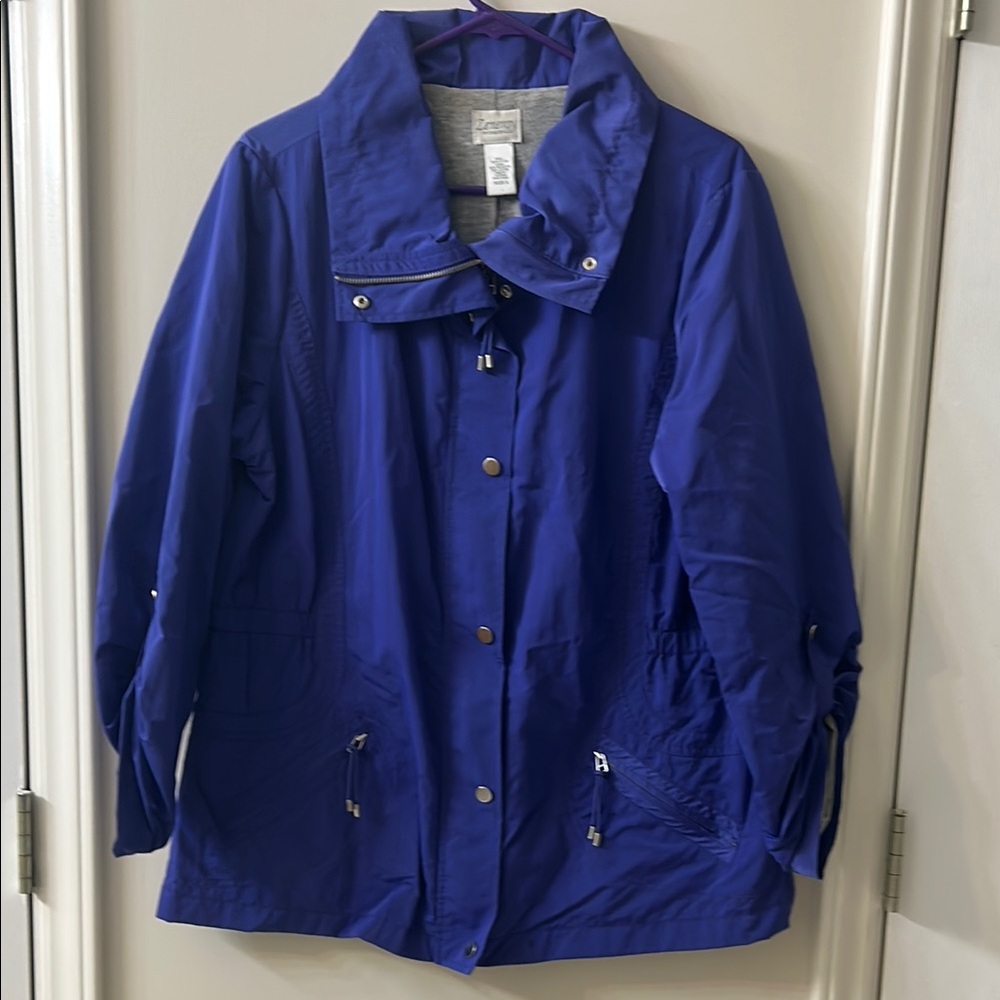 Chico's Blue Utility Jacket with Snap Closure